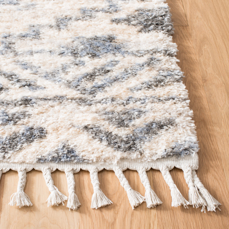 Triplett Fringe Shag Cream/Grey Area Rug, Rectangle 5'3" x 7'6"