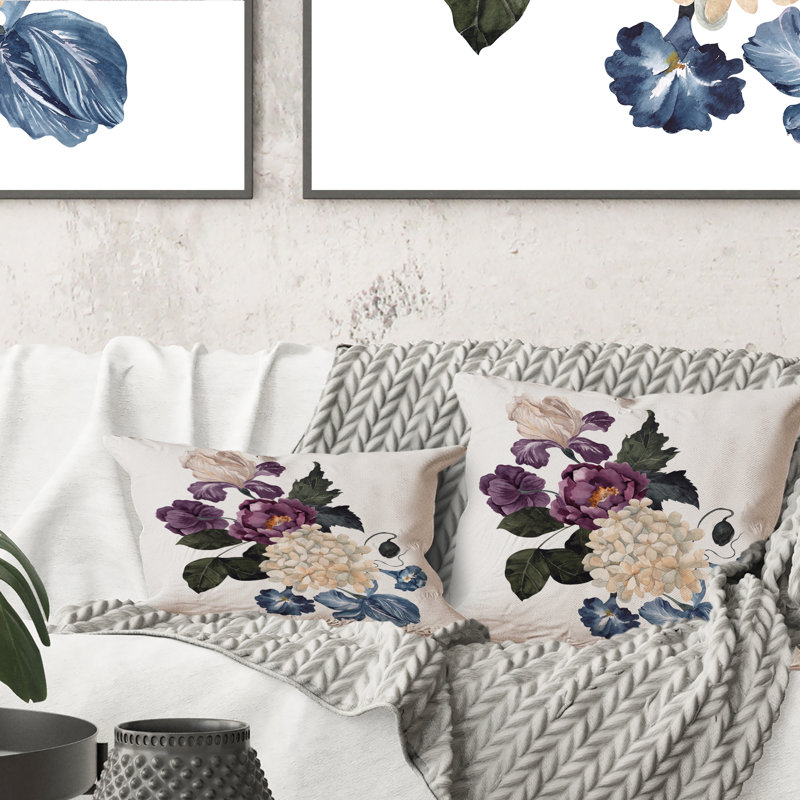 Bouquet rétro avec fleurs et feuilles rétro IV - coussin décoratif traditionnel imprimé 1