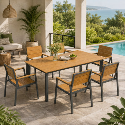 Gray Teak Patio Dining Table Set