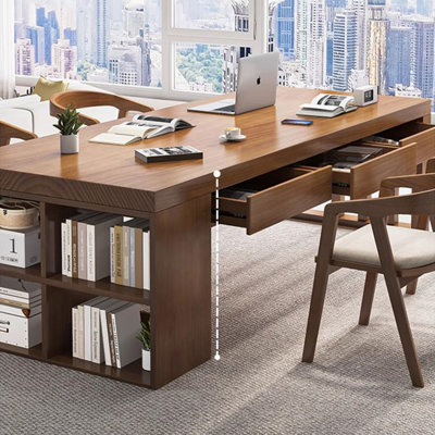 Solid wood desk, bookshelf, integrated study desk, writing desk with drawers