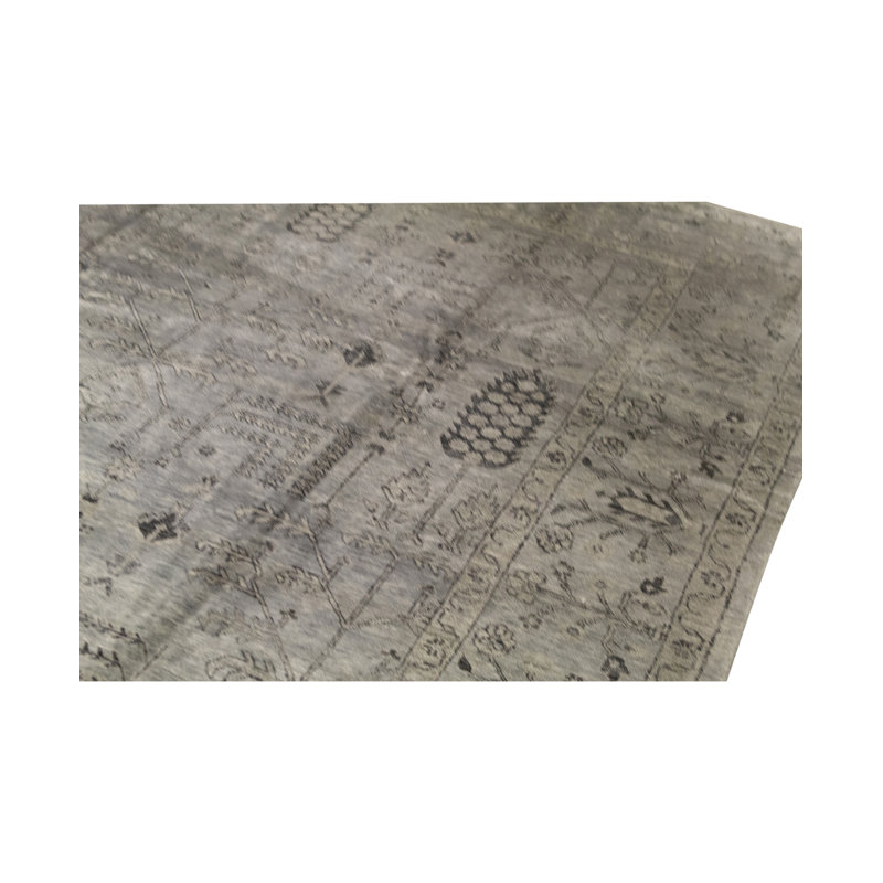 Tapis bleu clair et doré de haute qualité noué à la main