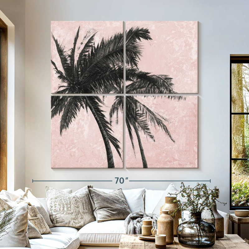 Harnek, palmier gris sur fond rose I, H 57 po x l 57 po