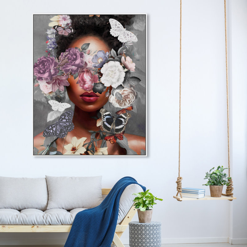 «Butterfly Explosion», impression sur toile, Toile avec cadre flottant, H 46 po x l 37 po, Blanc