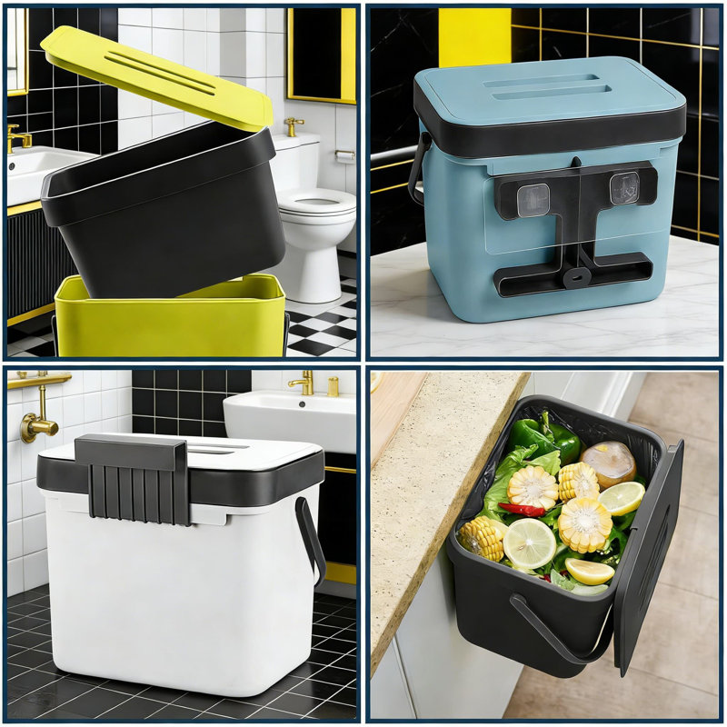 Bac à compost sous l'évier avec panier de vidange - seau à déchets de cuisine sans odeur de 7 L, fixation murale ou suspendue pour un compostage facile