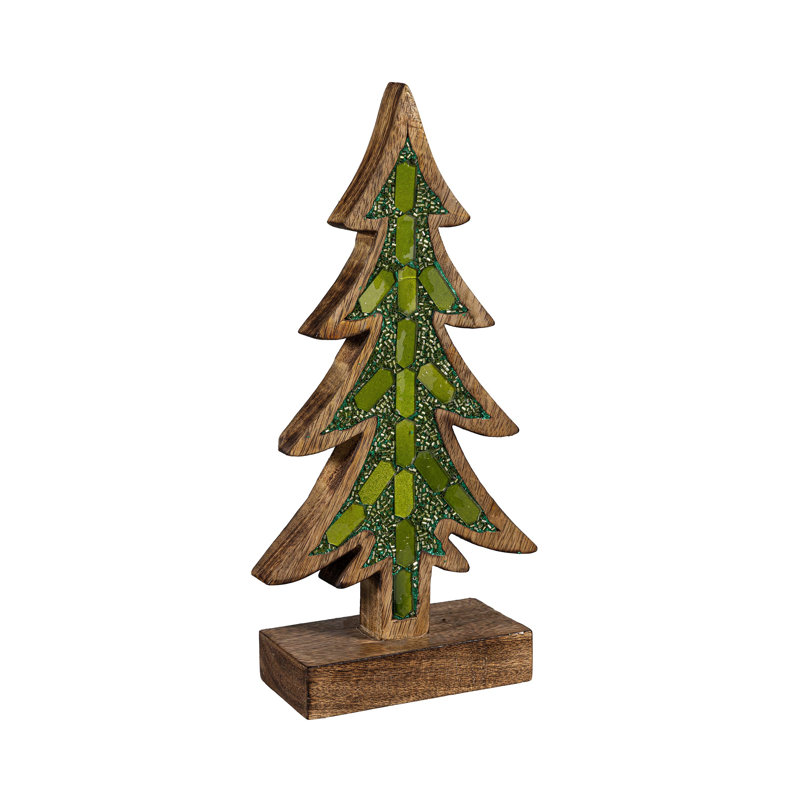 Décoration de table arbre de Noël en bois avec embellissements, 12,25 po H