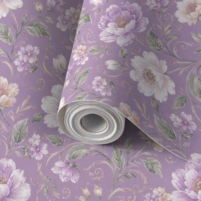 Peel and Stick Wallpaper Contact Paper Floral Purple White Blooms Lavender Self Adhesive and Removable 17.7in x 118in(45x300cm)