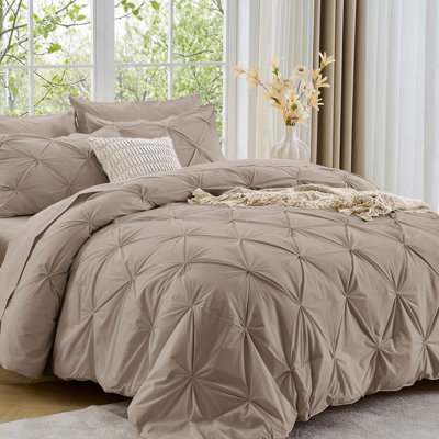 Sasttie Twin Comforter Set, 5-Piece Bed in a Bag, Pintuck Bedding Sets for All Season, Includes Comforter, Flat Sheet, Fitted Sheet, Pillowcase and Pillowsham, Dark Linen