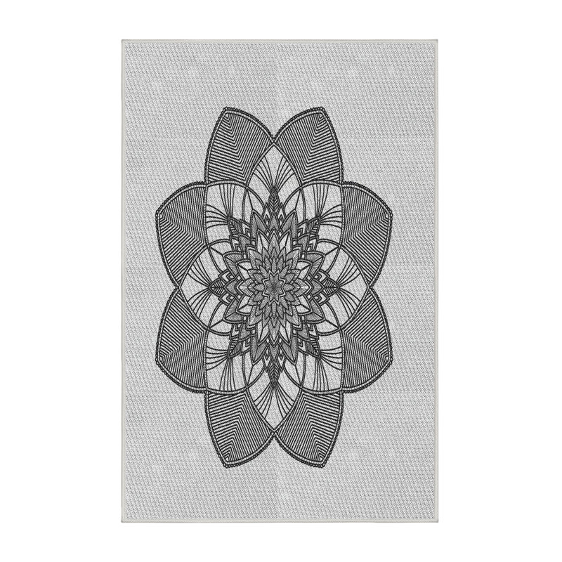 Laine tissée à la main orientale/florale en laine et polyester noir/brun Tapis décoratif, Rectangle 8 pi x 10 pi