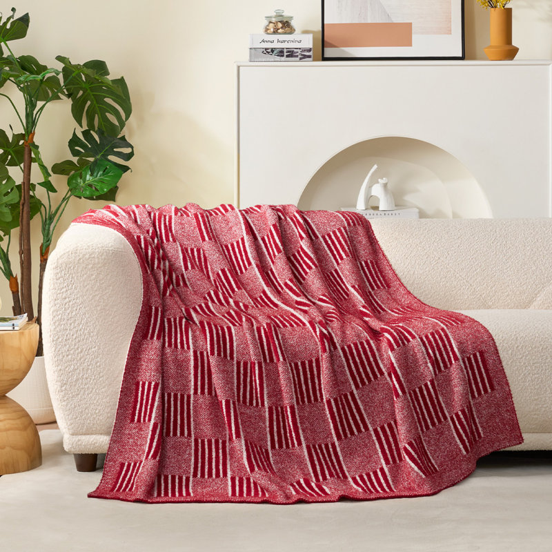 Jeté réversible à rayures et à carreaux, couvertures en fausse fourrure moelleuse pour canapé ou lit, L 60 po x l 50 po