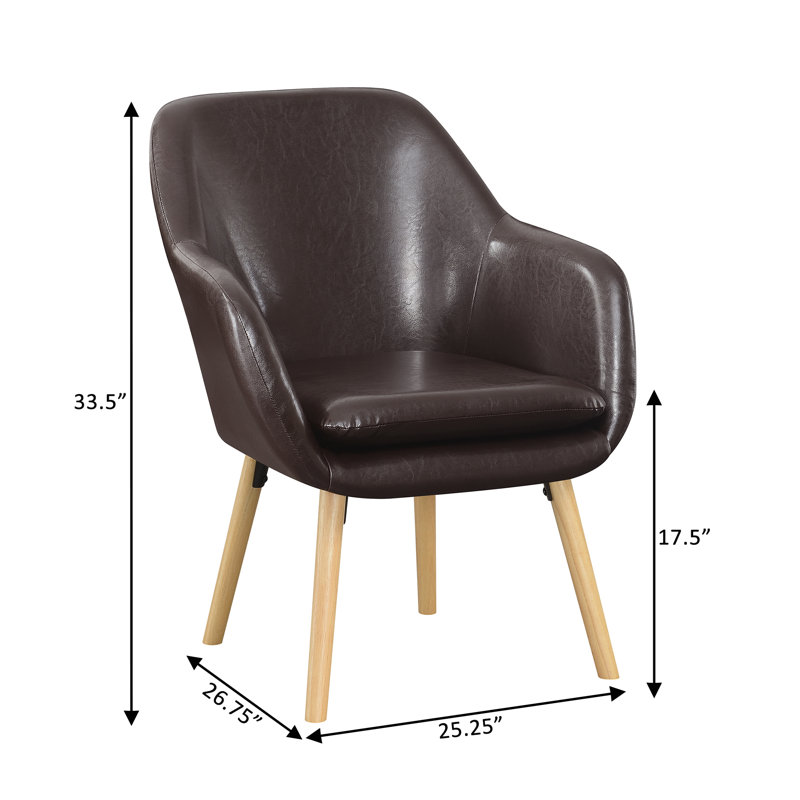 Abdelrahman 25.25" Wide Wingback Vegan Leather Armchair with Solid Wood Legs, Espresso