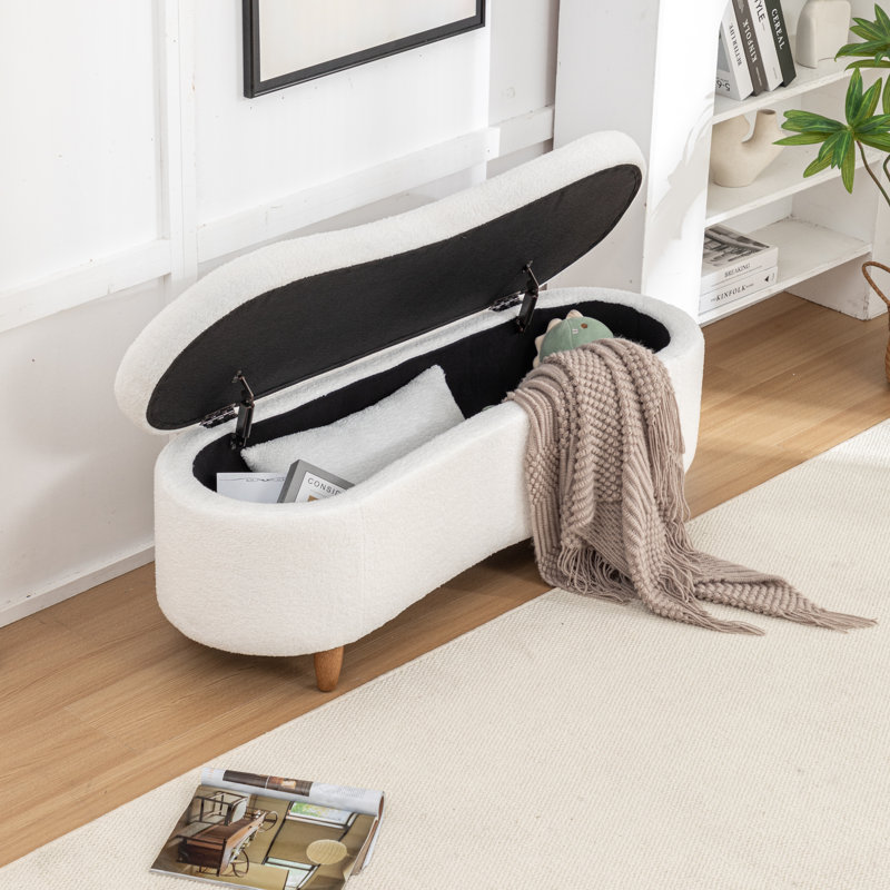 Banc de rangement rembourré à couvercle rabattable pour l'extrémité du lit, Blanc