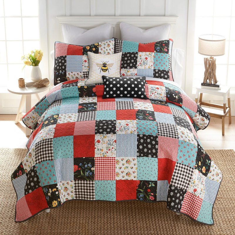 Wild One Patch Cotton Quilted Patchwork Quilt Set, King Quilt + 2 King Shams