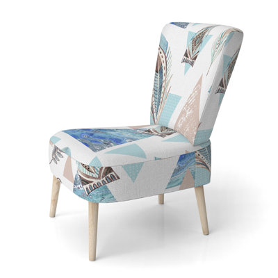 Chaise d'appoint rembourrée en velours à motif géométrique bleu et blanc