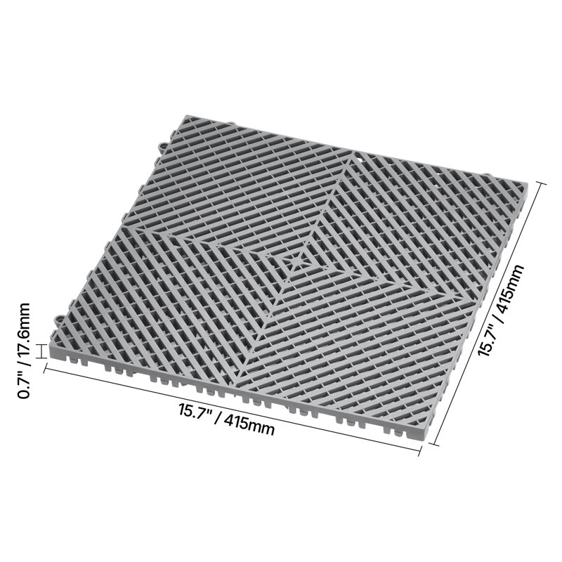 Interlocking Drainage Mat, Modular Interlocking Cushion Durable PP, 15.7" L x 15.7" W, Gray