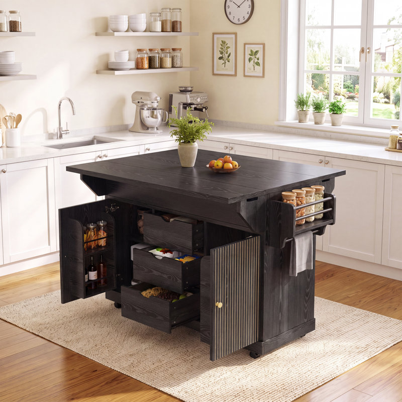 142.5 cm W Kitchen Cart with, Black