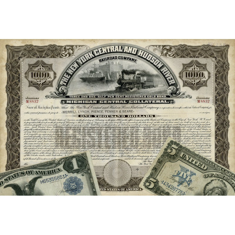 Antique Stock Certificate I, 81cm H x 122cm W x 3.8cm D