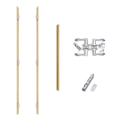 Ensembles de cadre de porte française en bois de pin pour portes gauches de 80 po de hauteur, cadre réglable de différentes tailles (jusqu'à 36 po de largeur), assemblage requis, complet avec 3 charnières noires et bandes d'étanchéité de porte, pin non fini