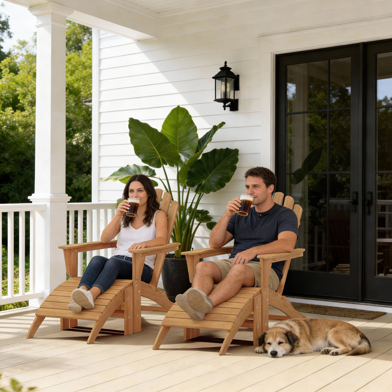 Chaise Adirondack en teck de catégorie A avec repose-pieds (ensemble de 2)