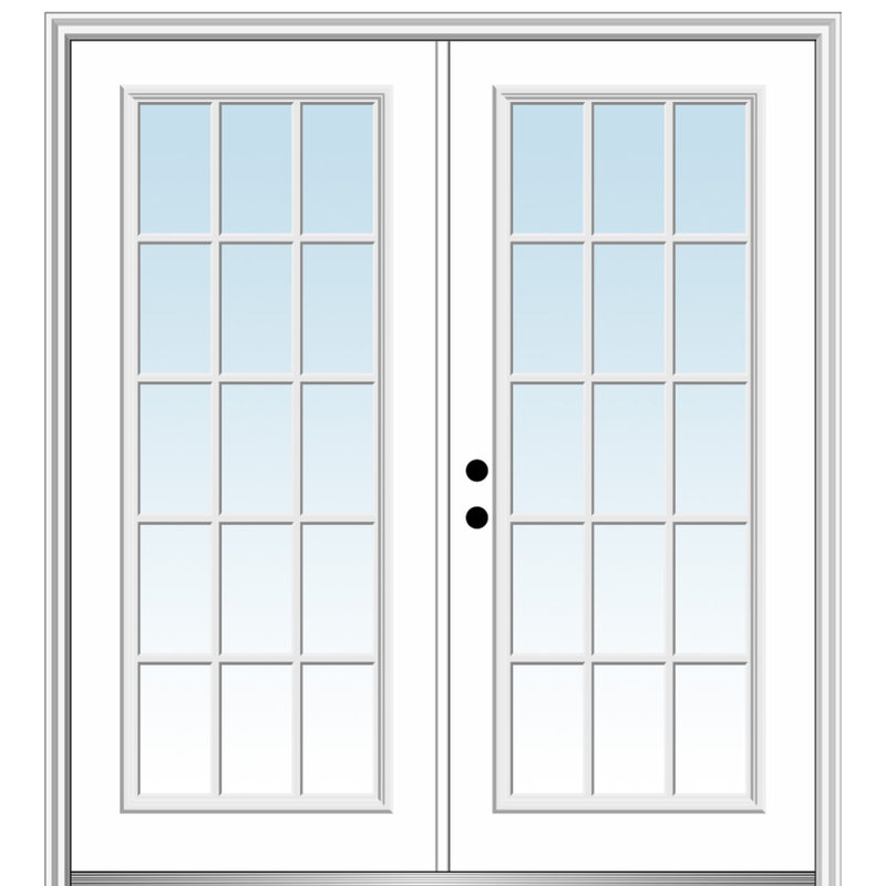 Porte d'entrée pré-suspendue en fibre de verre avec grilles extérieures, H 81,75 po x l 74 po x P 6,56 po