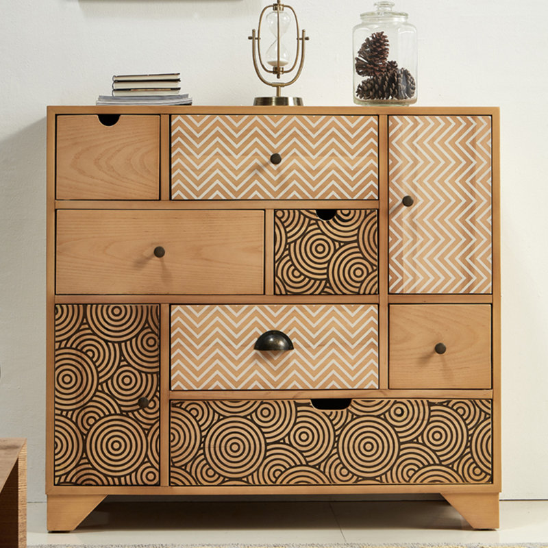 Solid wood retro locker against the wall, 36.61" H x 39.37" W x 15.75" D