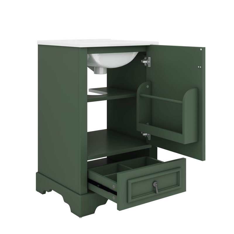 Meuble-lavabo de 20 pouces avec lavabo intégré Conception de lavabo simple avec porte à fermeture en douceur réglable, Vert