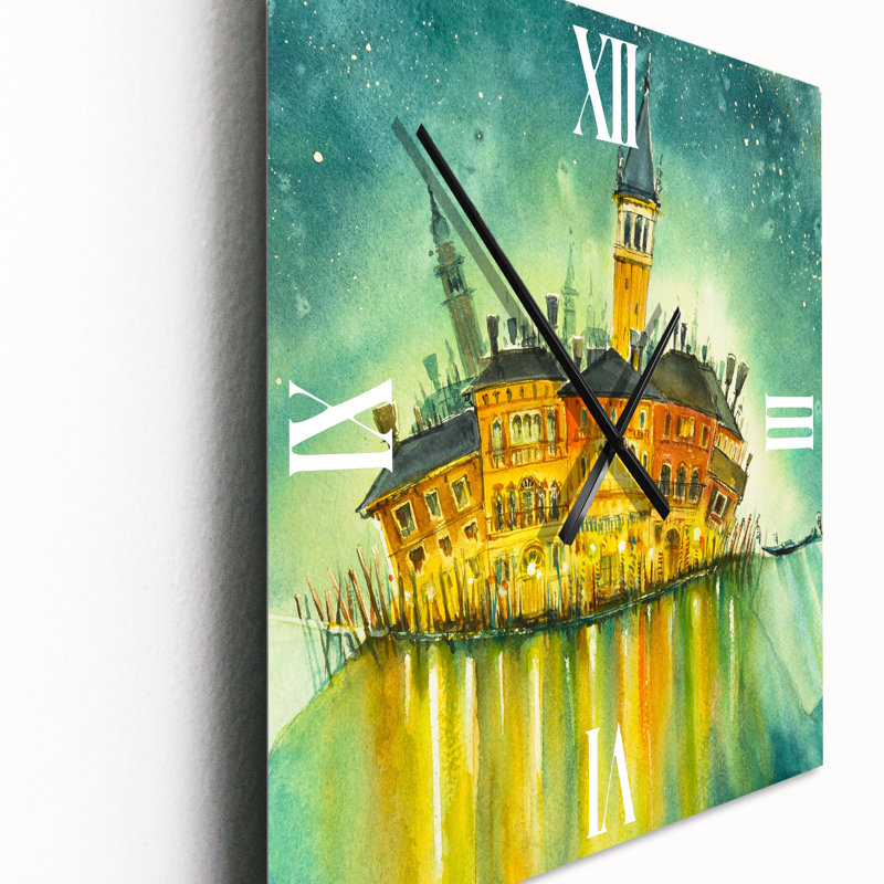 Idyllique île de Venise la nuit - Horloge murale moderne, Très grand
