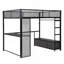 Lit mezzanine en métal pleine grandeur avec DEL, bureau, garde-robe ouverte et 3 tiroirs de rangement en lin-267968797