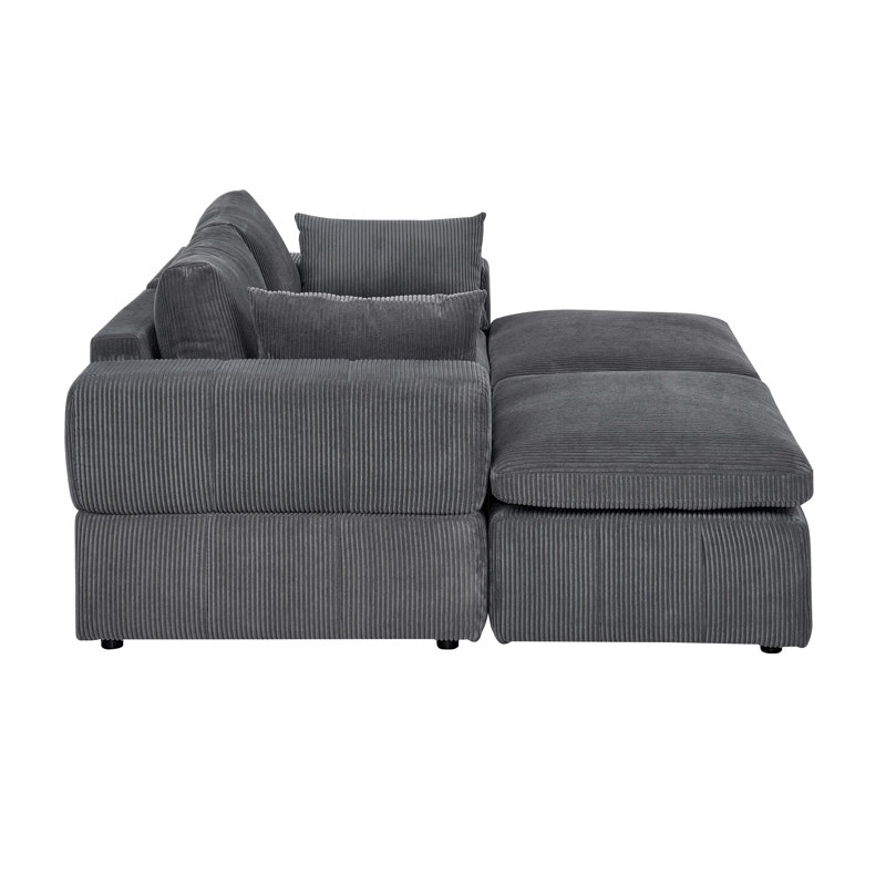 Perthfoybairns Corduroy Modular Sectional, Dark Gray Corduroy