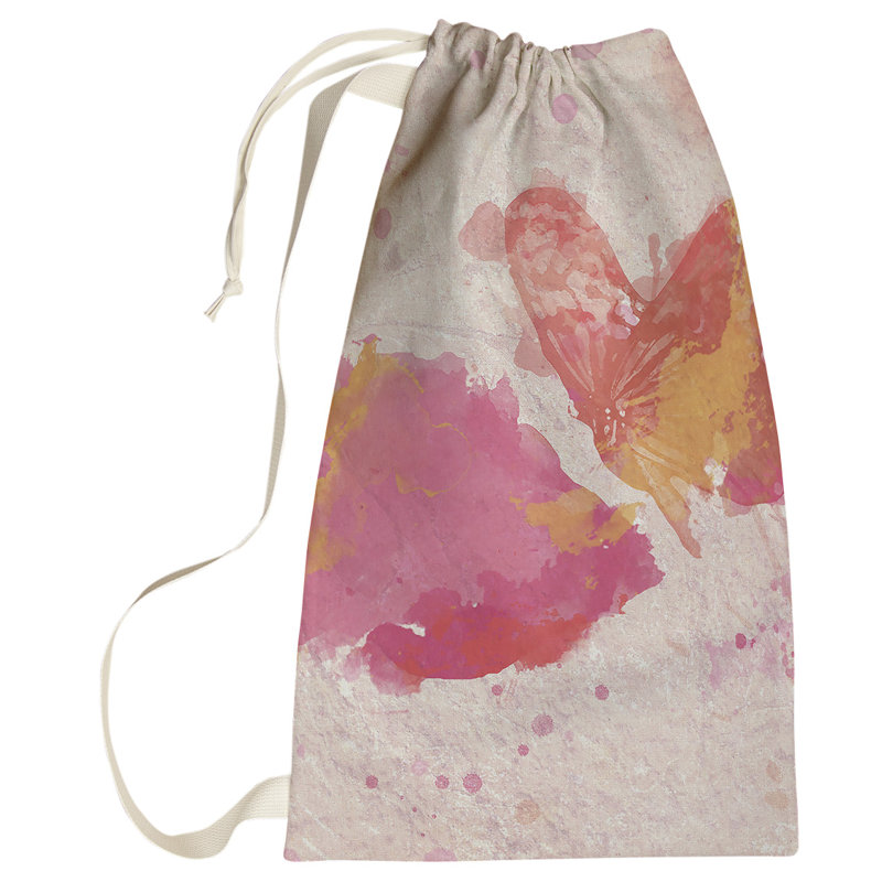 Sac à linge papillon et rose aquarelle, Grand (H 76,5 po x l 29,5 po x P 1,5 po)