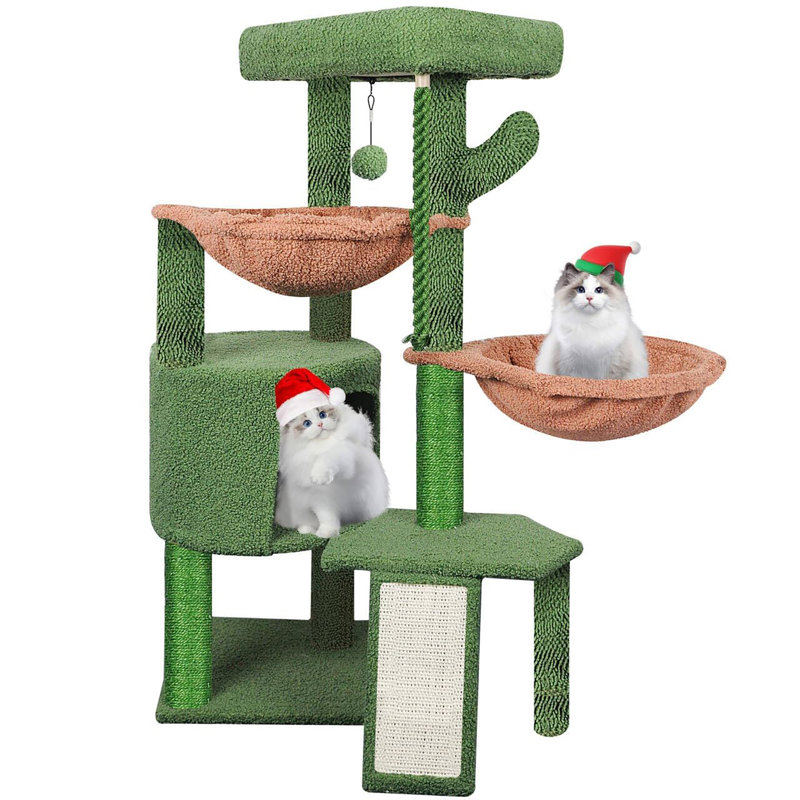 Arbre à chat à trois couches avec condo et deux hamacs