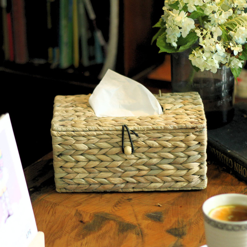 Tissue Box Cover - Rattan Wicker Rectangle, Boho Decorative Woven Facial Tissue Holder For Table & Bathroom, Fits 184-Count Box