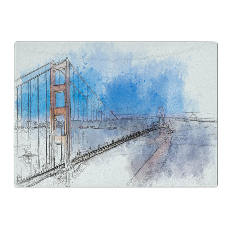 Tempered Glass Golden Gate Suspension Bridge Chopping Board, 28.5 cm x 39 cm