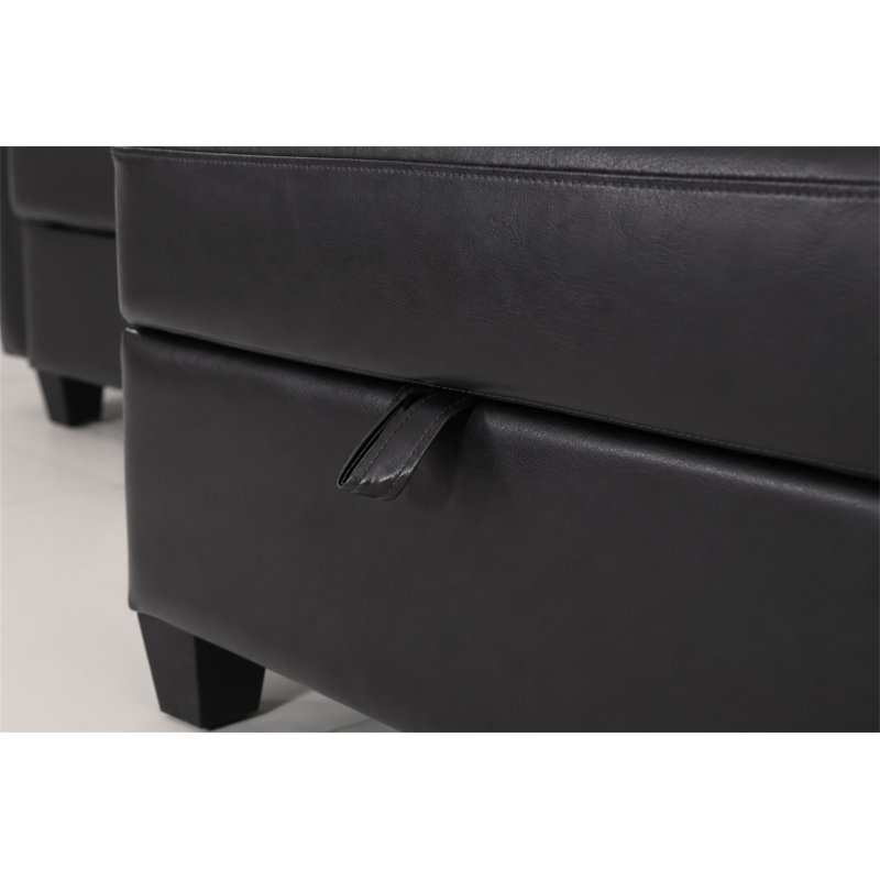 Canapé modulaire flexible en polyuréthane, Similicuir noir, H 35,4 po x l 93,3 po x P 64,17 po