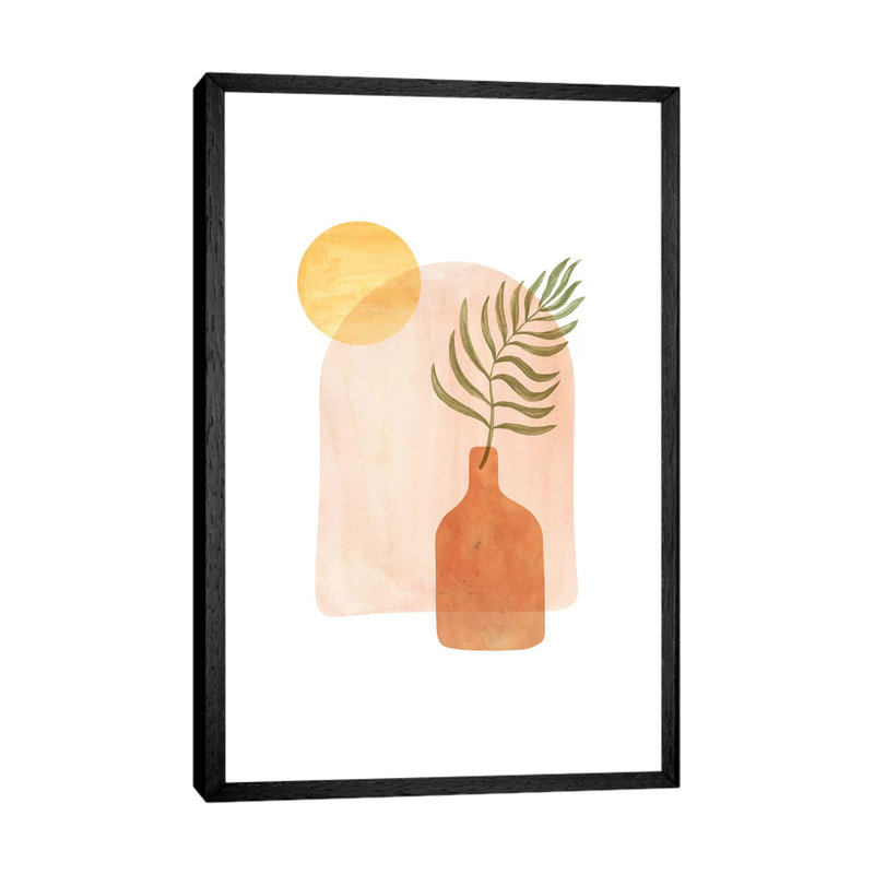 Boho Vase And Palm Leaf - Painting on Canvas, 101.6cm H x 66.04cm W x 3.81cm D, Black Framed