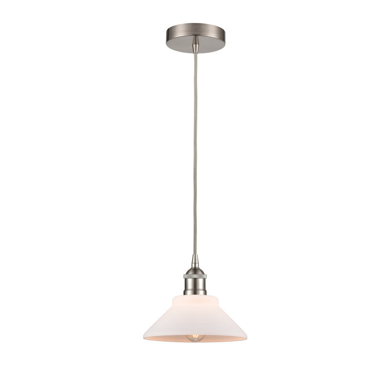 Luminaire suspendu conique à 1 lumière Choccolocco, Blanc mat, Nickel satiné brossé