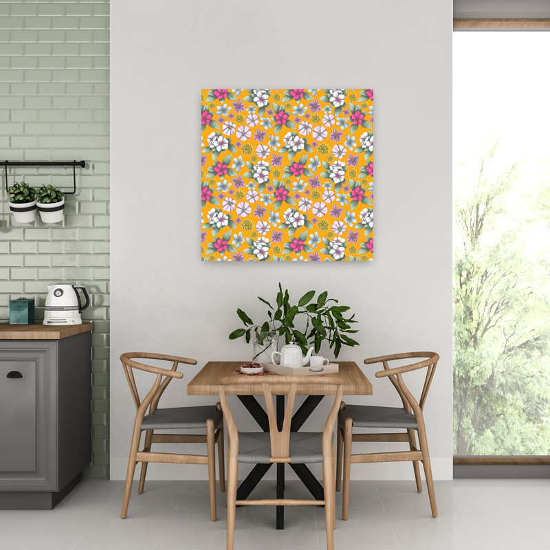Art contemporain, art floral rétro, H 32 po x l 32 po
