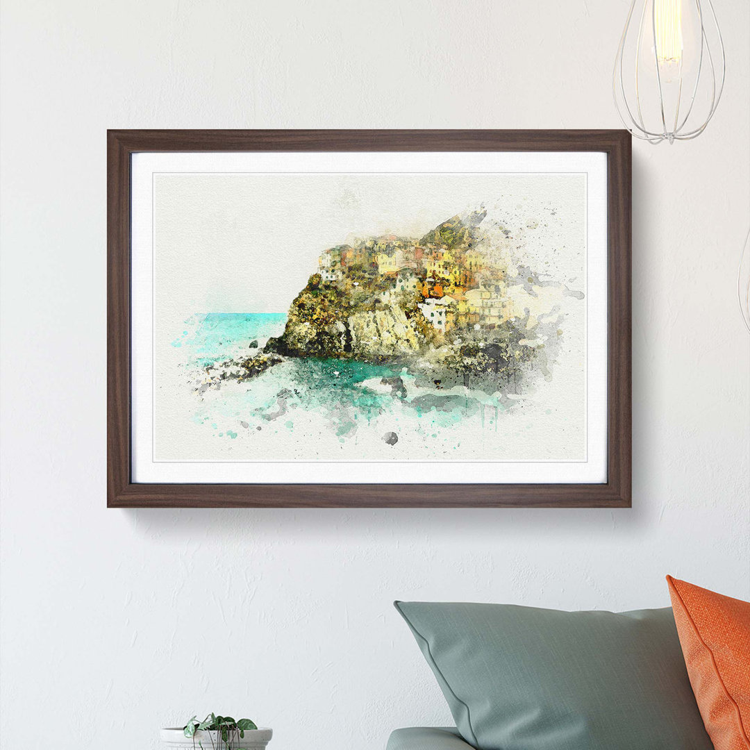 Manorolo Cinque Terre in Italy in Abstract - Framed Print