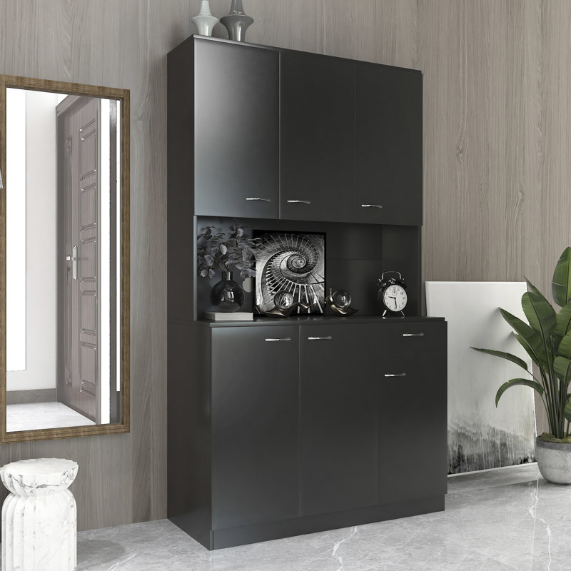 Armoire de 71,64 po de hauteur en noir pour la chambre à coucher. 6 portes, 1 tablette ouverte, 1. Un look de chambre propre et moderne avec tablette 1 chambre à coucher, noir. Design, fabrication. Matériau, facile à entretenir