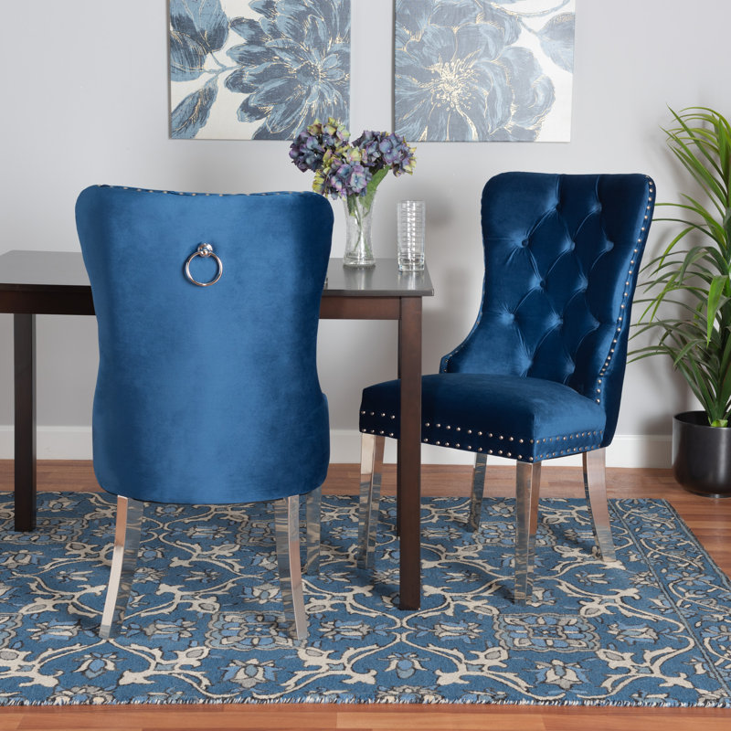Micel 15.5'' H Tufted Upholstered Parsons Chair, Navy Blue/Silver