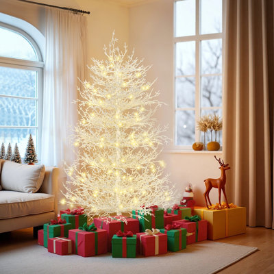 Arbre de Noël artificiel en forme de corail pré-éclairé avec branches en métal blanc