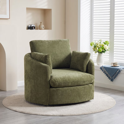 Fauteuil demi-tonneau pivotant de 42,52 po avec 3 coussins et un coussin amovible en chenille rembourré pour salon