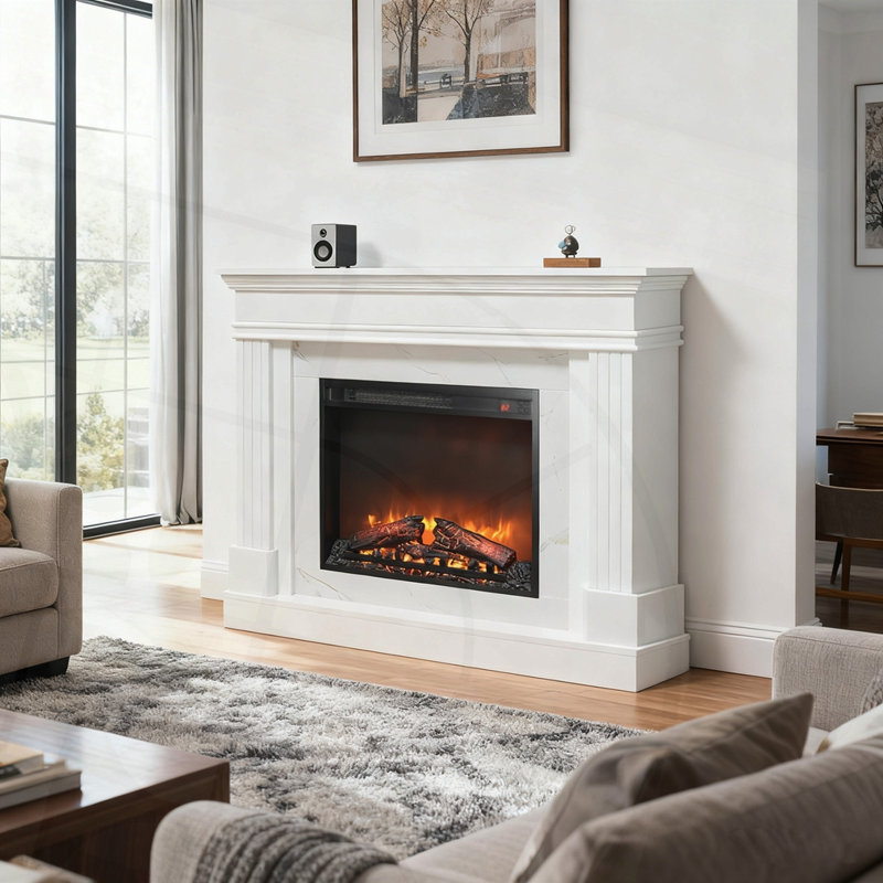 Foyer électrique 44 "avec manteau de cheminée, Blanc jasmin