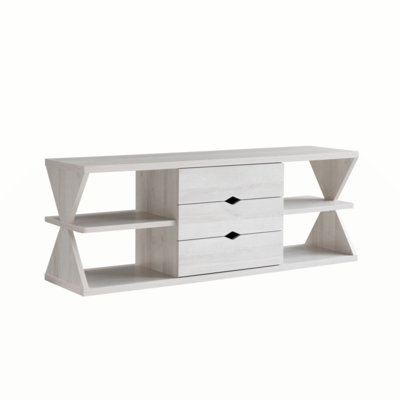 Modern TV Stand With Four Open Shelves And Three Storage Drawers - White Oak -  Latitude RunÂ®, 7F68D30F46744E0A870906A180CFD1AC