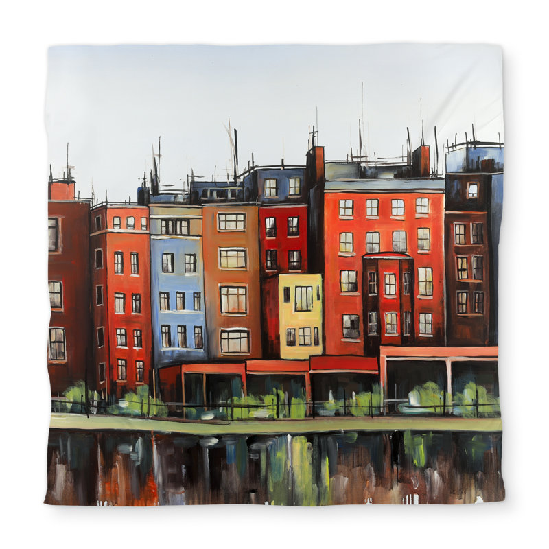 Boston Fall Colors Buildings Duvet Cover | Cities Blue Home Decor, Queen Duvet Cover