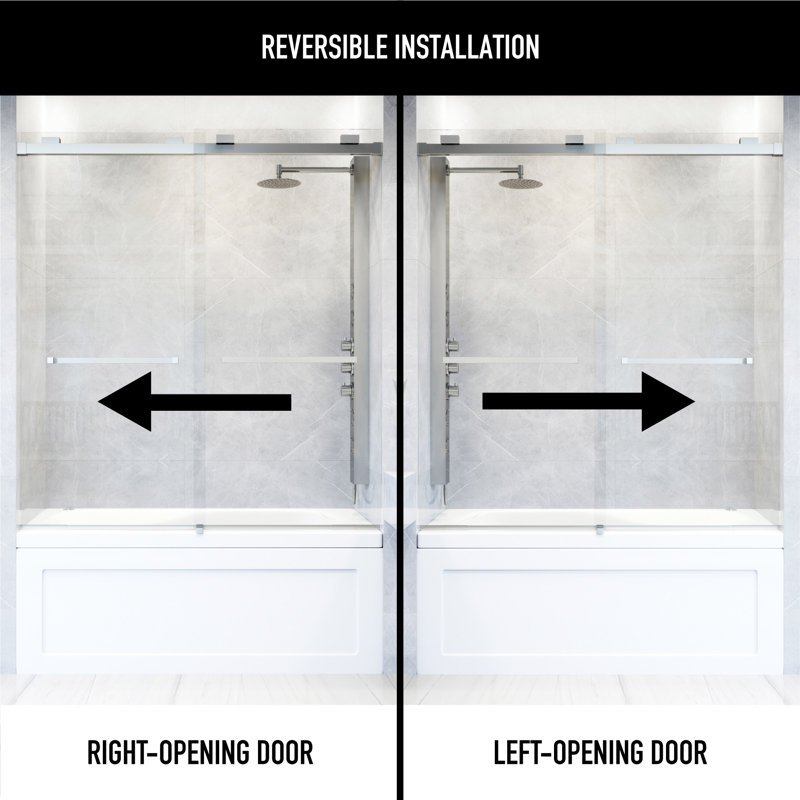 Houston 56-60" W x 66" H Double Sliding Frameless Tub Door with 3/8" Clear Glass, Chrome
