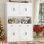 Armoire pour garde-manger 75,7 po en bois blanc avec tablette à micro-ondes, 8 portes et 3 tiroirs
