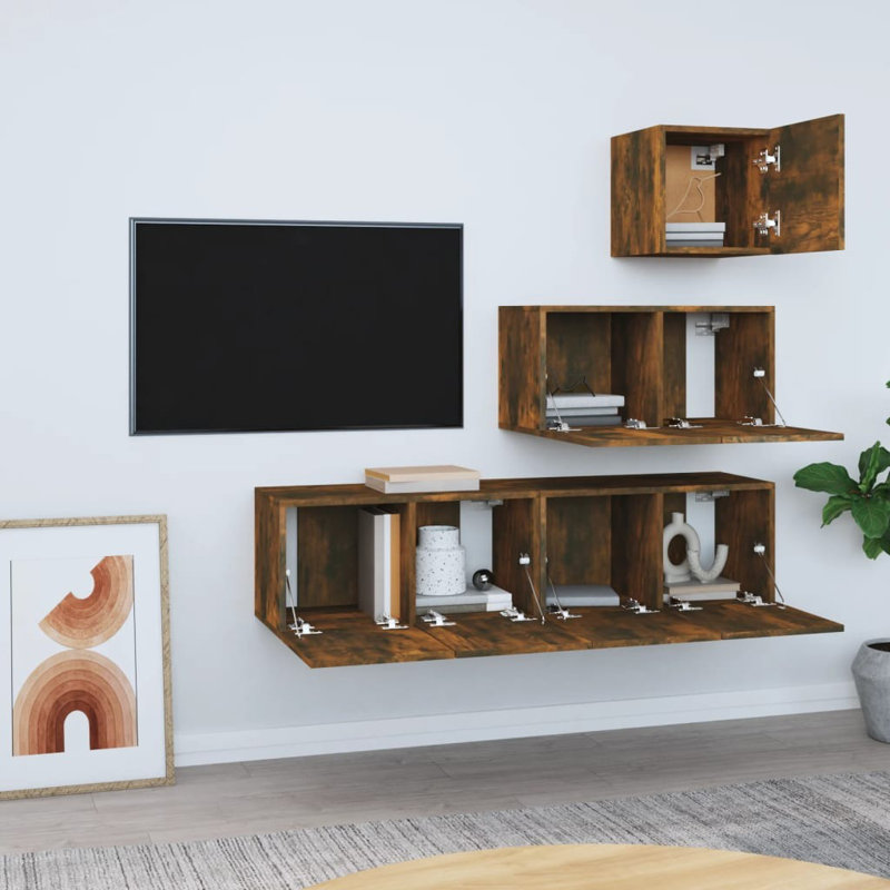 Korrion TV Stand for TVs up to 50", 30cm H x 160cm W x 30cm D, Smoked Oak