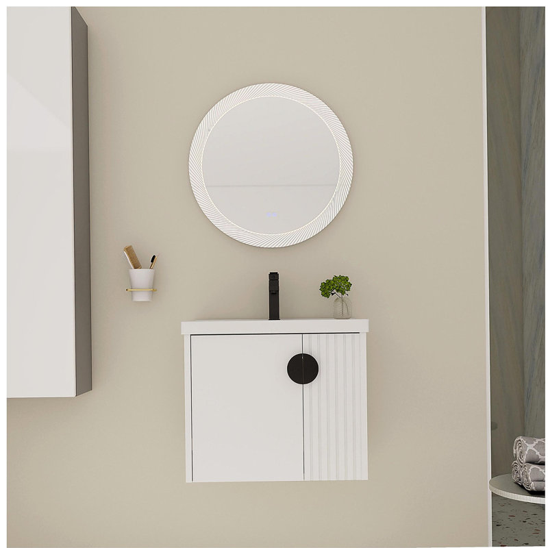 Meuble-lavabo 24 po avec lavabo, pour petite salle de bain, meuble-lavabo avec porte, 24", Blanc/Noir