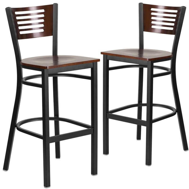 Elkton Slat Back Bar Stool, Walnut, 2