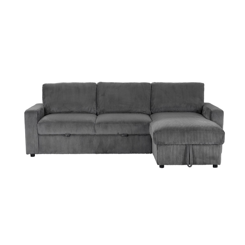Haven Corduroy 2pc Reversible Sleeper Sectional With Storage Chaise, Charcoal, Gray Polyester